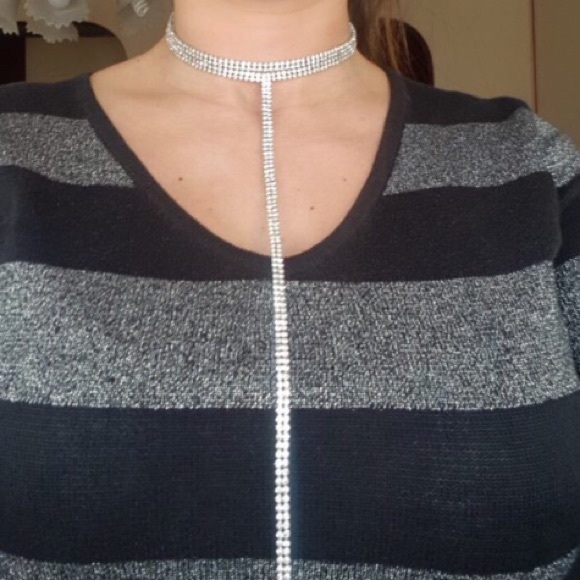 3/$30 Double Long Silver Sparkling Choker Necklace - Picture 5 of 5